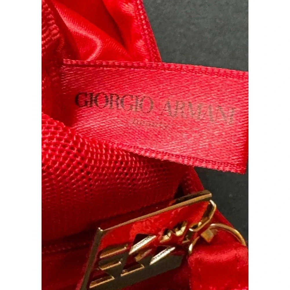 Giorgio Armani Beauty Red Wristlet Pouch Small Makeup Cosmetic Bag Gold Logo GA